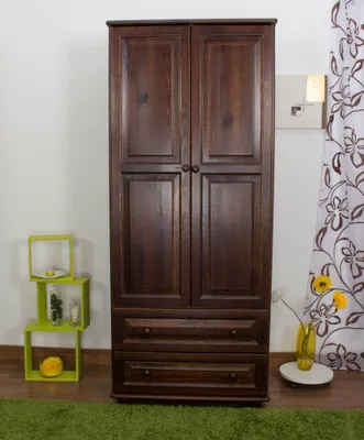 Produktbild von Garderobenschrank Kiefer Massivholz, Nussfarben - Abmessung 190 x 80 x 60 cm (H x B x T)