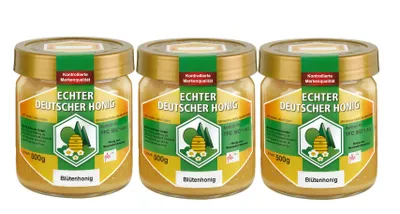 Produktbild von Echter Deutscher Honig aus Hessen. Naturbelassen, fein gesiebt und ungefiltert 3x500g Blütenhonig