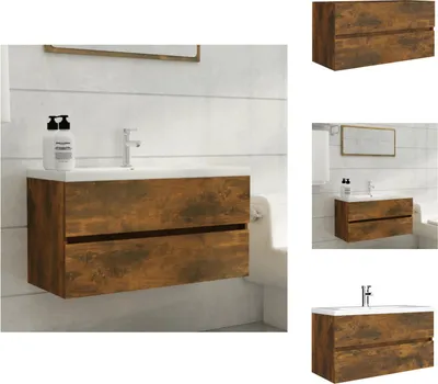 Zdjęcie produktu dla vidaXL Szafka pod umywalkę dąb wędzony 90x38,5x45 cm materiał drewnopochodny - Zestawy mebli łazienkowych