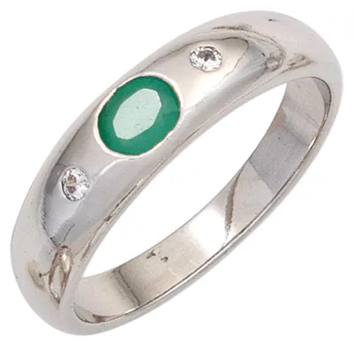 Produktbild von Ring Damenring Smaragd oval grün Zirkonia weiß 925 Silber schlicht Silberring Innenumfang 56mm Ø17.8mm