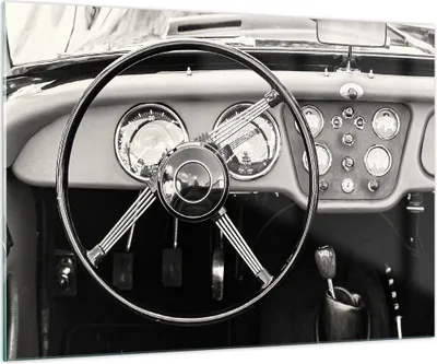Produktbild von Bilder auf glas - Einteilig - Lenkrad Auto Vintage - 100x70cm - Glasbilder - Wandbilder - Bilder - zum Aufhängen bereit - Wanddekoration aus Glas - Glas Bilder - Wandbild auf Glas - GAA100x70-4853