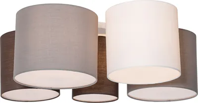 Produktbild von QAZQA - Modern Deckenleuchte I Deckenlampe I Lampe I Leuchte weiß grau und braun 5-flammig-Licht - MultiDrum mit Schirm I Wohnzimmer I Schlafzimmer - Textil Rund - LED geeignet E27