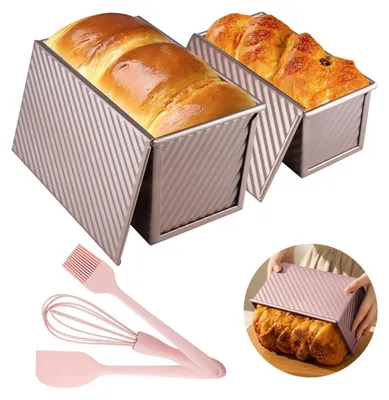 Obrázok produktu pre Sada dvoch formičiek na pečenie chleba s vrchnákom, ružovo-zlatá farba, rozmery 21x12x12 cm + 19x8x9 cm