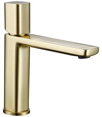 Immagine prodotto di Miscelatore monocomando per lavabo da bagno - Miscelatore monoforo - Montaggio a incasso - Miscelatore monocomando - Acqua calda e fredda - Acciaio inossidabile - Cartuccia in Vetroceramica - Finitura oro spazzolato