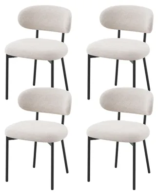 Image de Lot de 4 chaises de salle à manger avec dossier et pieds en métal – Chaises modernes rembourrées en tissu pour cuisine, salle à manger ou salon,beige