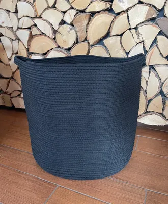 Zdjęcie produktu dla Pleciony kosz na drewno, czarny, bawełna/poliester, okrągły