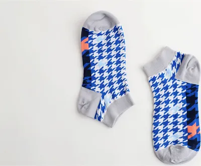 Produktbild von MEGAGROUP 2 Paar Quarter Socken Größe 45-49 Hahnentritt Freizeitsocken blau