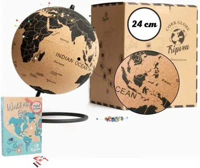 Image de Grand globe en bois - globe décoratif foncé - 23 cm - objet en bois
