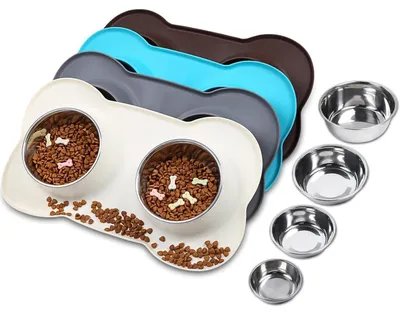 Immagine prodotto di Ciotola per cani Splashfree, doppia ciotola con tappetino in silicone, colore avorio, taglia XL, 1310 ml, acciaio inossidabile, antiscivolo