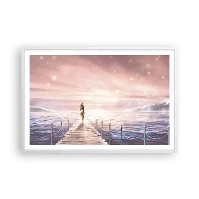 Produktbild von Gerahmtes Poster - Weißer Rahmen - Brücke Frau die Sterne - 91,5x61 cm - Wand Bild - Wanddeko - Wandbilder - Kunstposter - Wandposter - Bilderrahmen - Bilder - Kunstdruck - Wandbild - P2WAA91x61-4350