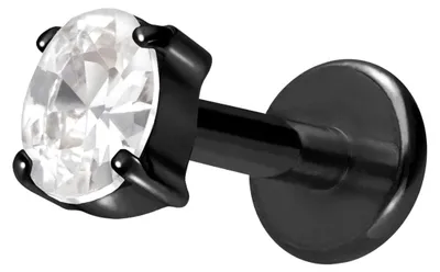 Produktbild von Ohrpiercing, Nasenpiercing Titan Labret mit Innengewinde EINGEFASSTES KRISTALLOVAL Schwarz Stablänge: 8mm | Stabstärke: 1,6mm