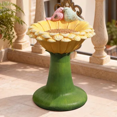 Produktbild von Vogeltränke Ø32 x H45 cm aus MGO, Dekorativer Vögel-Futterspender für den Garten und den Balkon