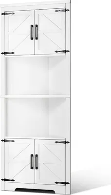 Immagine prodotto di Mobile angolare da 68" con 4 ante in legno e ripiani regolabili, bianco
