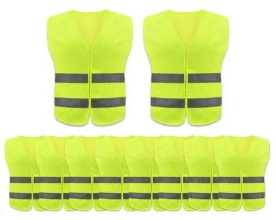 Obrázek produktu pro Reflexní bezpečnostní vesty, žluté, 10 kusů, 360° viditelnost, zapínání na suchý zip