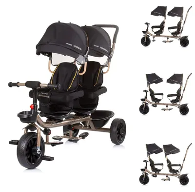 Produktbild von Babyshoppen Geschwisterdreirad Hip Hop, Schiebegriff, Sitze 360° drehbar, Gurte schwarz