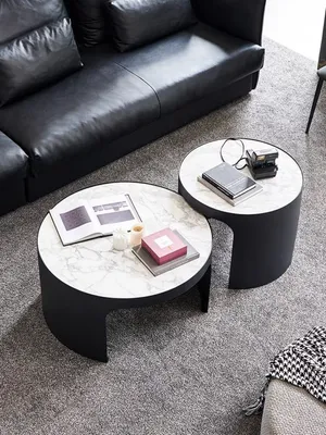 Produktbild von Edles Beistelltisch 2er Set mit weißem Marmor schwarzer Rahmen 80cm Kaffeetisch Couchtisch Wohnzimmertisch