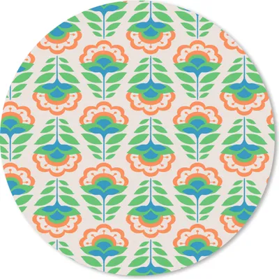 Produktbild von MuchoWow® Mauspad Mousepad Retro - Blumen - Design - Grün - Orange 50x50 cm - Mousepads - Maus Mat - Pad - Mausunterlage - Vinyl
