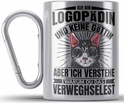 Produktbild von Trendation - Logopädin Lustiger Spruch Edelstahl Tasse Karabiner Geschenk Logopädie (Silber)
