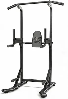 Imagen del producto de Torre de entrenamiento multifuncional con barra de dominadas y soporte para fondos, con altura ajustable