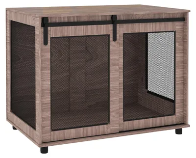 Produktbild von Hundebox, Transportbox für Hunde, Rückzugsbox für Haustiere, verschließbare Türen, 98 x 60 x 78 cm, Hellbraun