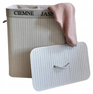 Immagine prodotto di Ekspand | Cesto portabiancheria - 100 L - Bambù - con coperchio - 52 x 32 x 60 cm - Bianco