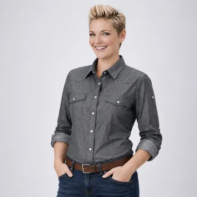 Produktbild von Damen Jeansbluse langarm schwarz, Gr. S : S : schwarz : 100% Baumwolle