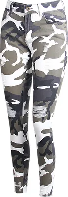 Produktbild von topschuhe24 2020 Damen Skinny Jeans Camouflage Hose Destroyed, Farbe:Camouflage Grün, Größe:40 EU