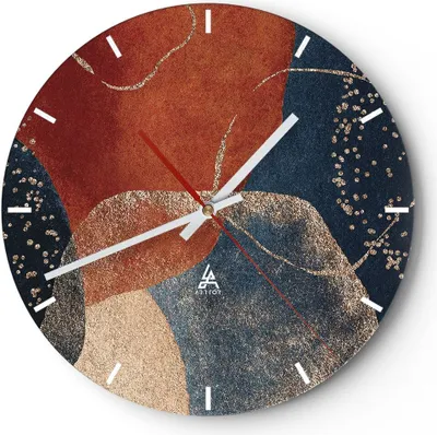 Produktbild von Wanduhr - Rund - Glasuhr - Die Farben Formen Geometrie - 30x30cm - Schleichendes Uhrwerk - Lautlos - zum Aufhängen bereit - Dekoration Modern - Wanddekoration aus Glas - C3AR30x30-5098