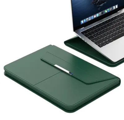 Produktbild von Laptop Tasche 13-14 Zoll PolyurethanWasserdicht Stoßfest Schlank Ständer Hülle mit Mauspad, Unisex, für Büro, Reisen, Notebook Schutzhülle, Grün