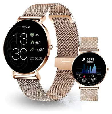 Produktbild von Damen Smartwatch 6.9mm flach & AMOLED Display - iOS & Android. Als Armbanduhr für Damen & Sportuhr mit Fitness-Tracking, Blutsauerstoff-