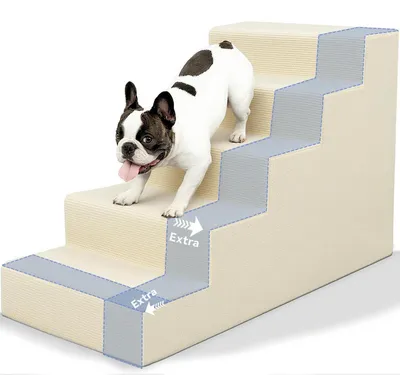 Produktbild von Hundetreppe 5 Stufen Beige 86x42x57 cm Hochdichter Schaumstoff Waschbarer Bezug