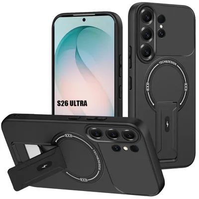 Image de Coque pour Samsung Galaxy S26 Ultra, Silicone Antichoc avec Cercle Magnétique et Support - Noir