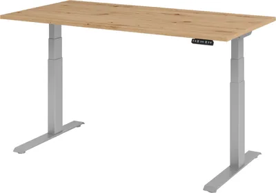 Image de Bureau réglable en hauteur XDKB | 2-moteurs | 120 - 180 cm | électrique, Dimension plateau:160 x 80 cm, Couleur plateau:Chêne cendré, Couleur piétement:Argent