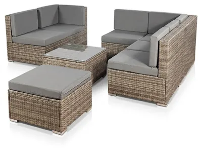 Obrázok produktu pre Mucola lounge set polyratanový záhradný nábytok ratanový záhradný set pohovka jedálenský set záhradný set - sivý