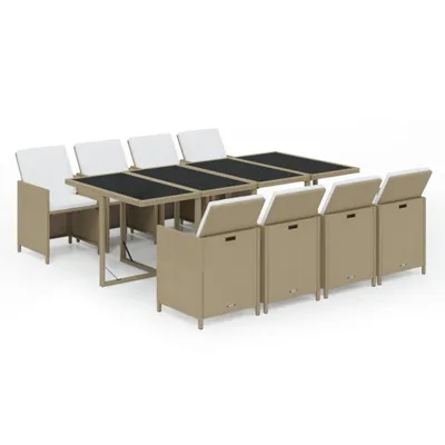 Produktbild von vidaXL 9-tlg. Garten-Essgruppe mit Kissen Poly Rattan Beige