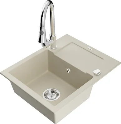 Produktbild von Mexen Enzo 1 Becken-Granitspüle mit Abtropffläche und Mischbatterie Elia, Beige - 6506-69-670101-00
