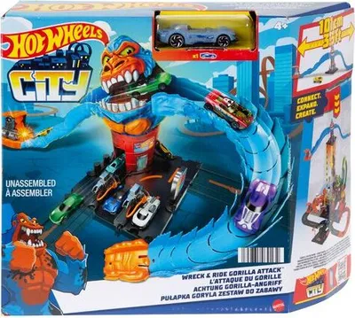 Produktbild von Mattel HDR30 - Hot Wheels City - Autorennbahn, 1 Fahrzeug, Gorilla Angriff