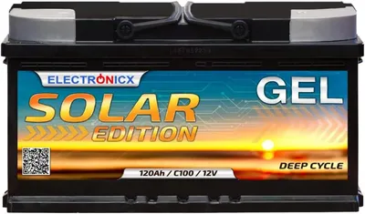 Immagine prodotto di Batteria solare GEL da 120Ah, 12V – Batteria ad alta capacità per impianti isolati, camper e imbarcazioni