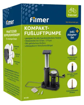 Immagine prodotto di Filmer 45.132 Pompa a pedale compatta / Pompa universale per biciclette