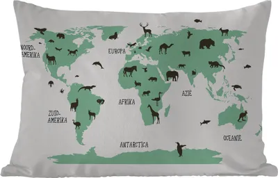 Produktbild von MuchoWow® Outdoor Kissen - Weltkarte - Kinder - Tiere - Grün - Junge - Mädchen - 60x40 cm - Wetterfest - Lounge Kissen - Zierkissen - Kissen für Innenräume