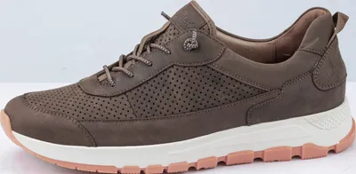 A single brown shoe is shown against a white background.