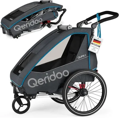 Produktbild von | Fahrradanhänger 1 Kind | Kinder Fahrradanhänger mit Blattfederung & Handparkbremse | Jogger Kinderwagen | Kinderfahrradanhänger | Kinderbuggy | Fahrrad Anhänger Kinder