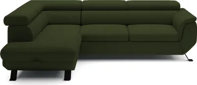 Obrázok produktu pre DomoHome ECKSOFA RAVEN L s funkciou spania a lôžkovou časťou, voľne stojaca, čalúnená pohovka s nastaviteľnými opierkami hlavy, 257x198x96 cm, ľavá strana, farba: tmavozelená