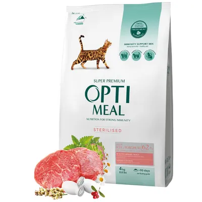 Produktbild von Optimeal Trockenfutter für kastrierte Katzen, Rind & Sorghum, 4 kg
