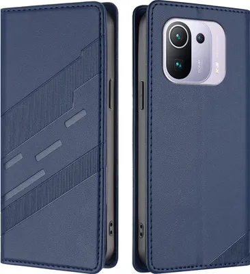 Image de Etui pour Xiaomi 11 Pro, étui portefeuille en cuirPolyuréthaneavec fente pour cartes et fonction stand Blau