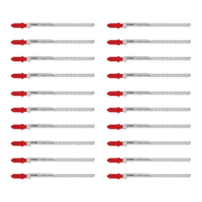 Produktbild von STIER Stichsägeblatt, 20 Stück, ST3182, Schnittlänge S 95 mm, Zahnteilung 2,2-3,2 mm, perfekt geeignet zum Zuschneiden von Holz, Arbeitsplatten, Verbundplatten, CV-Stichsägeblatt