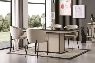 Produktbild von Modern Esszimmer Set Esstisch und 4x Stuhle Luxus Holz Möbel 5tlg