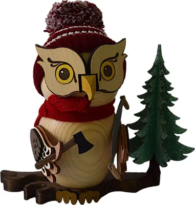 Produktbild von Kuhnert Räuchermännchen Räucherfigur Eule Waldarbeiter 15 cm - Echt Erzgebirge