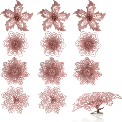 Produktbild von com-four® 12x Deko-Blume mit Clip - glitzernde Blüten zum Anklemmen - Blumenstecker als Raumdeko für Weihnachten und Valentinstag - [Auswahl variiert]