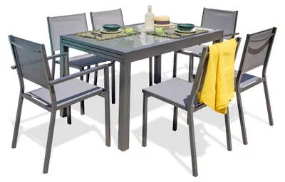 Produktbild von 6-Sitzer-Essgruppe ausfarbenem Aluminium und Glasplatte